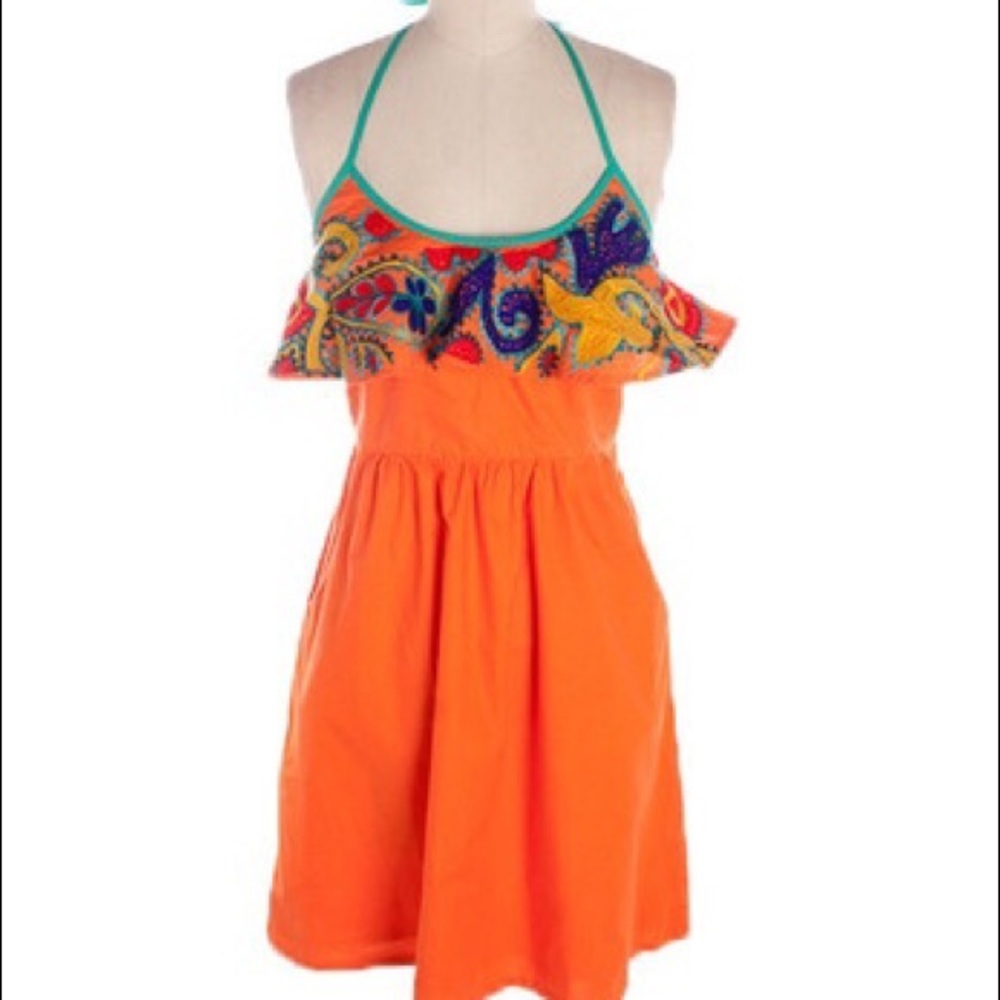 Judith March embroidered ruffle halter dress